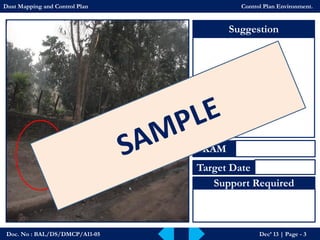 Doc. No : BAL/DS/DMCP/A11-05Dec’ 13 | Page -3 
Suggestion 
KAM 
Target Date 
Support Required 
Dust Mapping and Control PlanControl Plan Environment.  