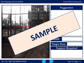 Doc. No : BAL/DS/DMCP/A11-05Dec’ 13 | Page -3 
Suggestion 
KAM 
Target Date 
Support Required 
Dust Mapping and Control PlanControl Plan Environment.  