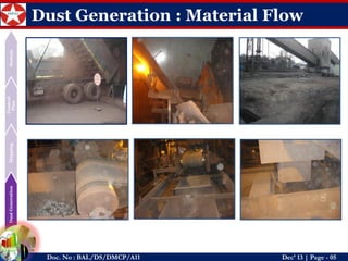 Dust Generation 
Mapping 
Control Plan 
Sustain 
Doc. No : BAL/DS/DMCP/A11Dec’ 13 | Page -05 
Dust Generation : Material Flow  