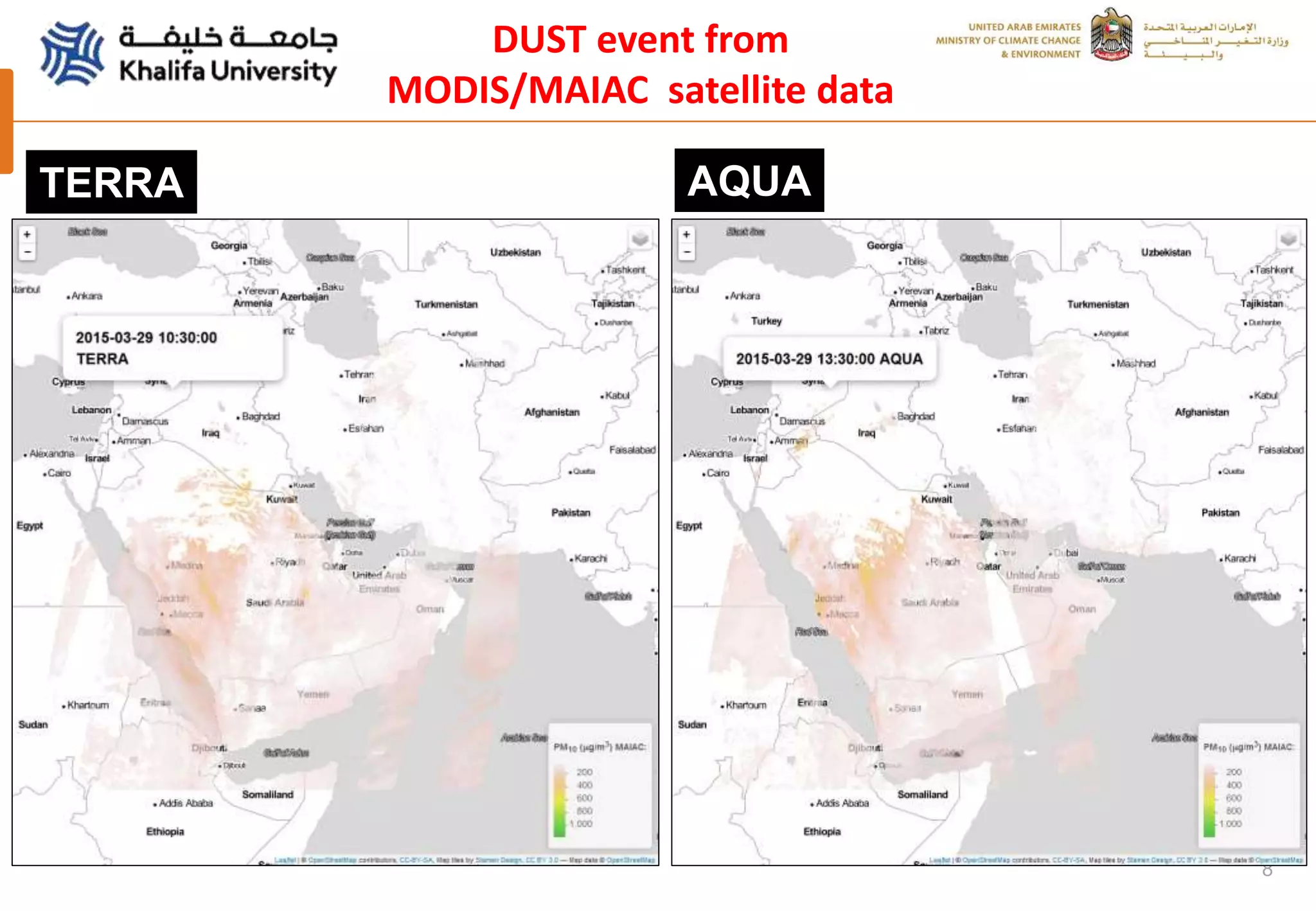8
DUST event from
MODIS/MAIAC satellite data
AQUATERRA
 