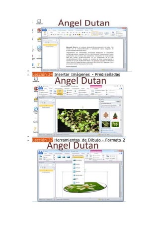 
 Lección 34 Insertar Imágenes - Prediseñadas

 Lección 37 Herramientas de Dibujo - Formato 2
 