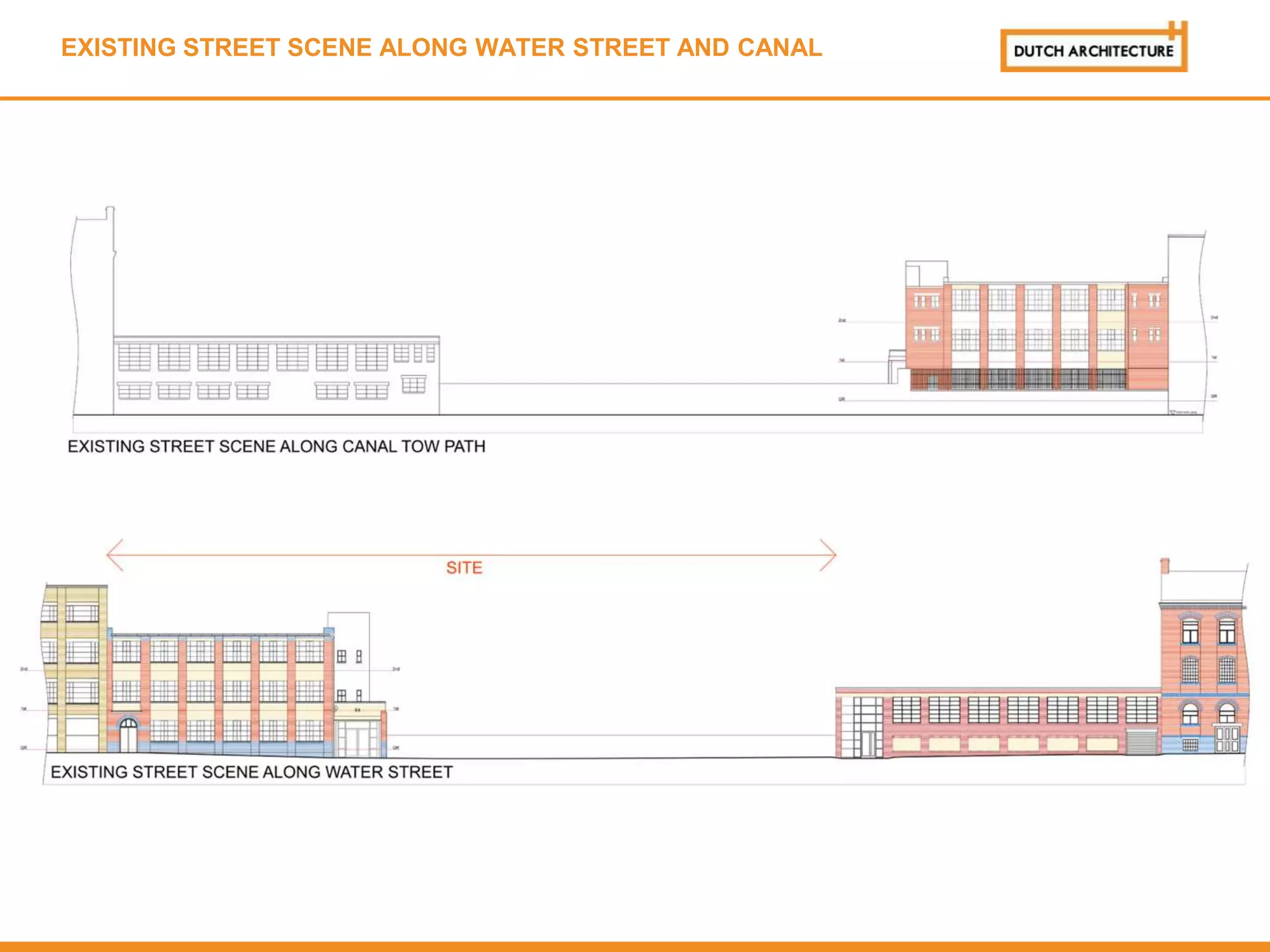 EXISTING STREET SCENE ALONG WATER STREET AND CANAL
 