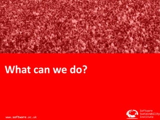 What can we do? 
Software 
Sustainability 
Institute 
www.software.ac.uk 
 