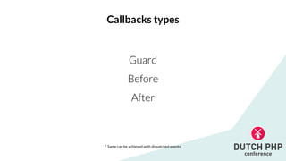Guard


Before


After
Callbacks types
* Same can be achieved with dispatched events
 