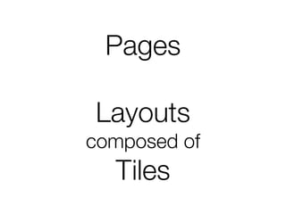 Pages

Layouts
composed of
  Tiles
 