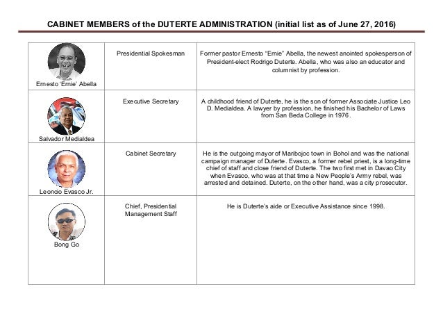 Duterte Cabinet Members