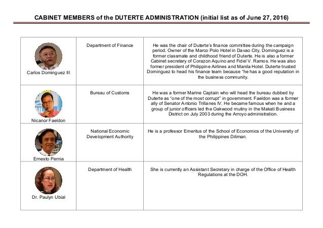 Duterte Cabinet Members