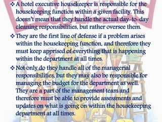 Duties And Responsibilities Of Executive Housekeeper