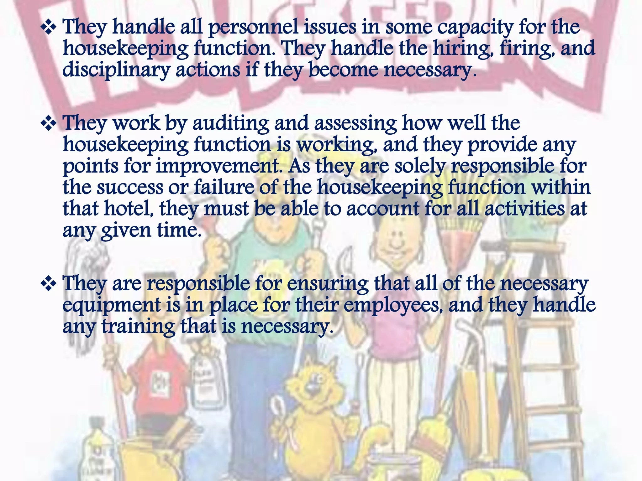 Duties and responsibilities of an executive housekeeper PPT