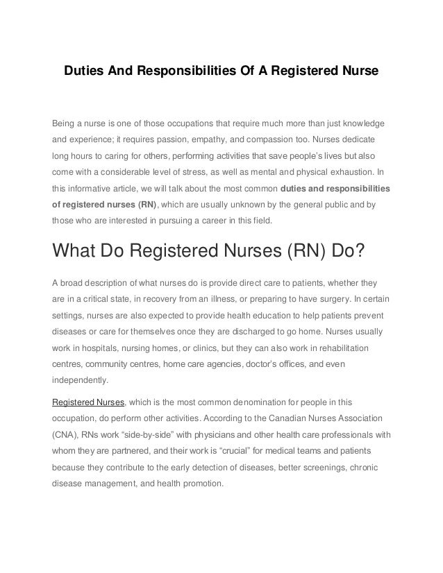 Duties And Responsibilities Of A Registered Nurse