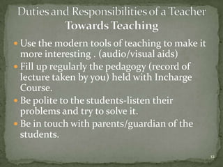 Duties and responsibilities of a teacher | PPTX