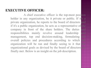 Duties And Responsibilities Of Executive
