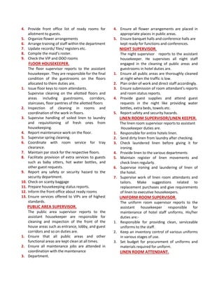 Duties And Responsibilities Of Housekeeping Staff