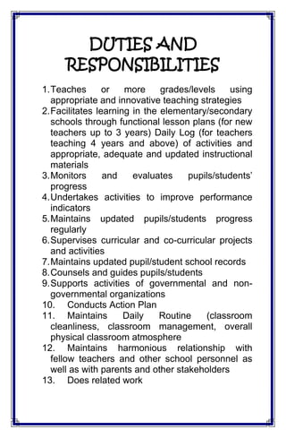 Duties And Responsibilities Of Teachers