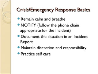 Duty protocol & crisis response | PPT | First Aid | Injuries