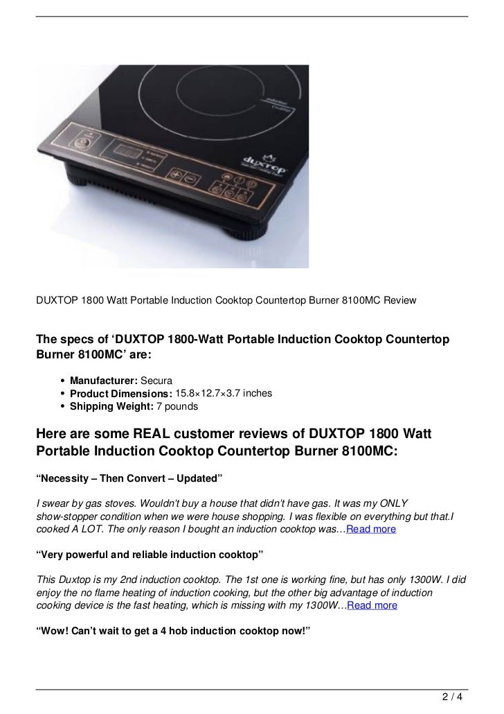 Duxtop 1800 Watt Portable Induction Cooktop Countertop Burner 8100mc