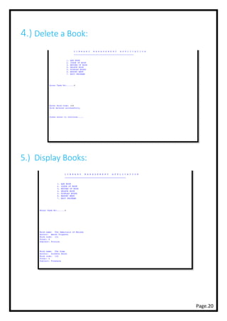 Page.20
4.) Delete a Book:
5.) Display Books:
 