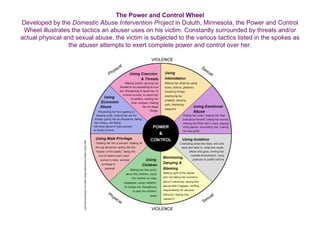 The Power and Control Wheel
Developed by the Domestic Abuse Intervention Project in Duluth, Minnesota, the Power and Contr...