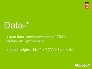 <span data-conference-time=“1700”>
starting at 5 pm</span>

<li data-original-id=“” =“1700”>5 pm</li>
 