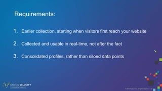 © 2016 Tealium Inc. All rights reserved. | 22
1. Earlier collection, starting when visitors first reach your website
2. Collected and usable in real-time, not after the fact
3. Consolidated profiles, rather than siloed data points
Requirements:
 