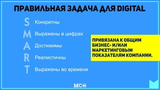 Достижимы
Выражены во времени
Конкретны
Выражены в цифрах
Реалистичны
 