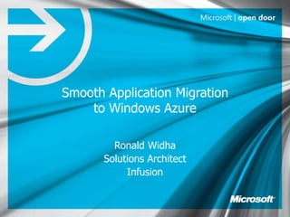 Smooth Application Migration
    to Windows Azure

         Ronald Widha
       Solutions Architect
            Infusion
 
