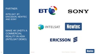 PARTNER: 
INTELSAT, BT, 
ERICSSON, NEWTEC 
AND SONY 
MAKE 4K UHDTV A 
COMMERCIAL 
REALITY IN ASIA 
(INTELSAT DEMO) 
22 DVB-S2X 
Newtec Proprietary – Unrestricted 
 