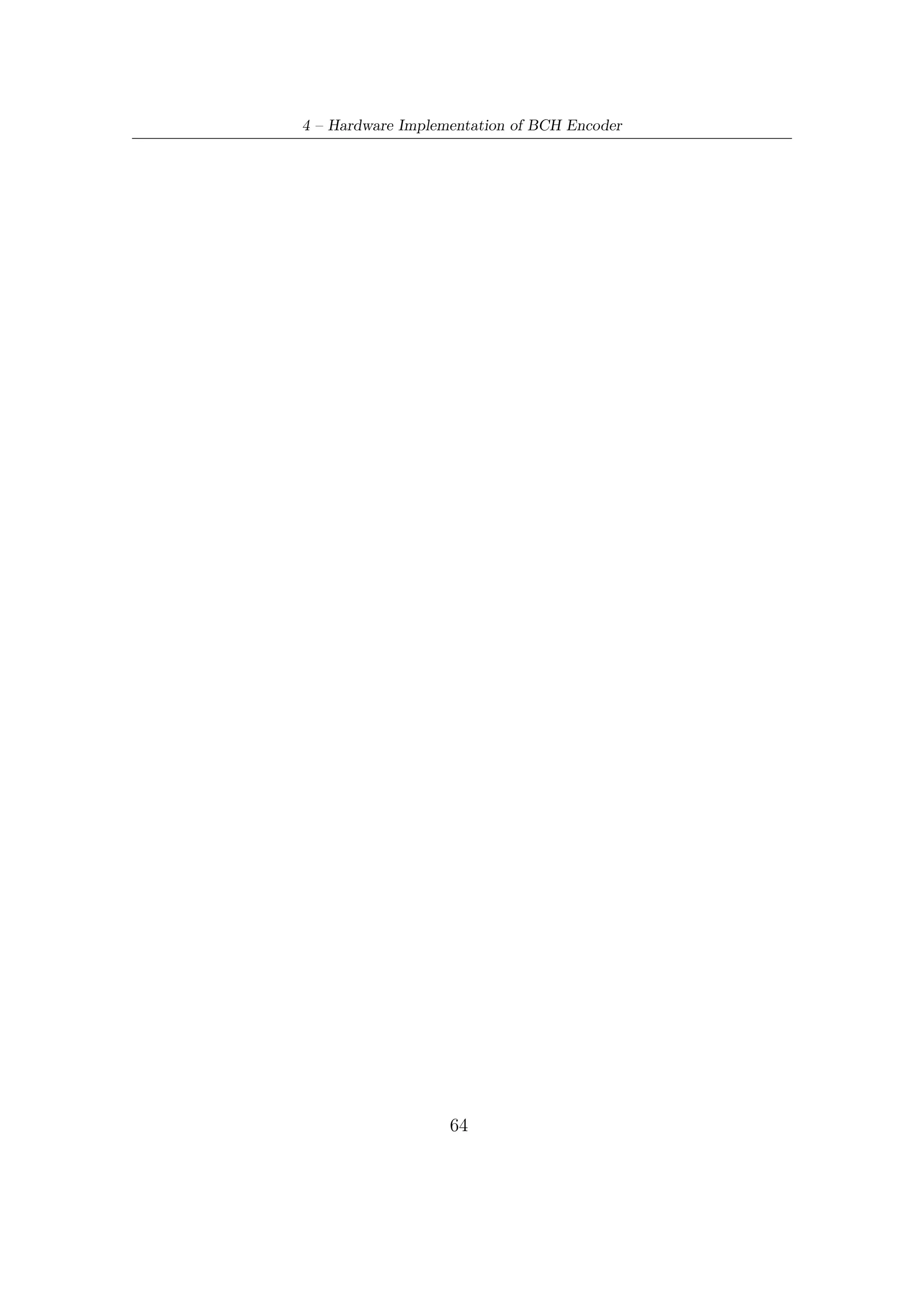 Chapter 5

Software Package for VHDL
Validation

5.1         Software Implementation of Serial Encoder
This section describes the software implementations of the architecture illustrated
in Figure 3.2. Recall that only this architecture is actually serial since the other
one (depicted in Figure 3.1), which computes parity bits in nbch clock ticks, needs a
parallel fetching of the encoding result and a reset of the register at the end of each
computation cycle1 .
    The software implementation shown below simulates the serial architecture de-
picted in Figure 3.2. For the ﬁrst k clock ticks, the informative bits exits while the
feedback loop is enabled. From k to n instead, the feedback loop is disabled and then
all the parity bits ready to be fetched are carried (serially) to the output while zeros
are going to be stored into each stage of the shift register, thus resetting the register.
This is certainly an advantage with respect to architecture depicted in Figure 3.1,
which requires a parallel fetching of the parity bits together with, in turn, a reset of
the shift register.
    To simulate the two diﬀerent behaviors of the serial encoder, which for k clock
cycles yields the bits of message while for the next one produces the parity bits, a
integer encStep counter has been employed. It follows a useful description of the
used variable:

      • ticks is a function parameter and refers to the numbers of iteration/clock-ticks
        which have to be simulated; m[], out[], other ones function parameters, are
        vector relevant to input and output. The function Run reads from m[] and
        write in turn the result of ticks computation cycles.
  1
      Clearly, in software, this distinction is not so strict


                                                    65
 