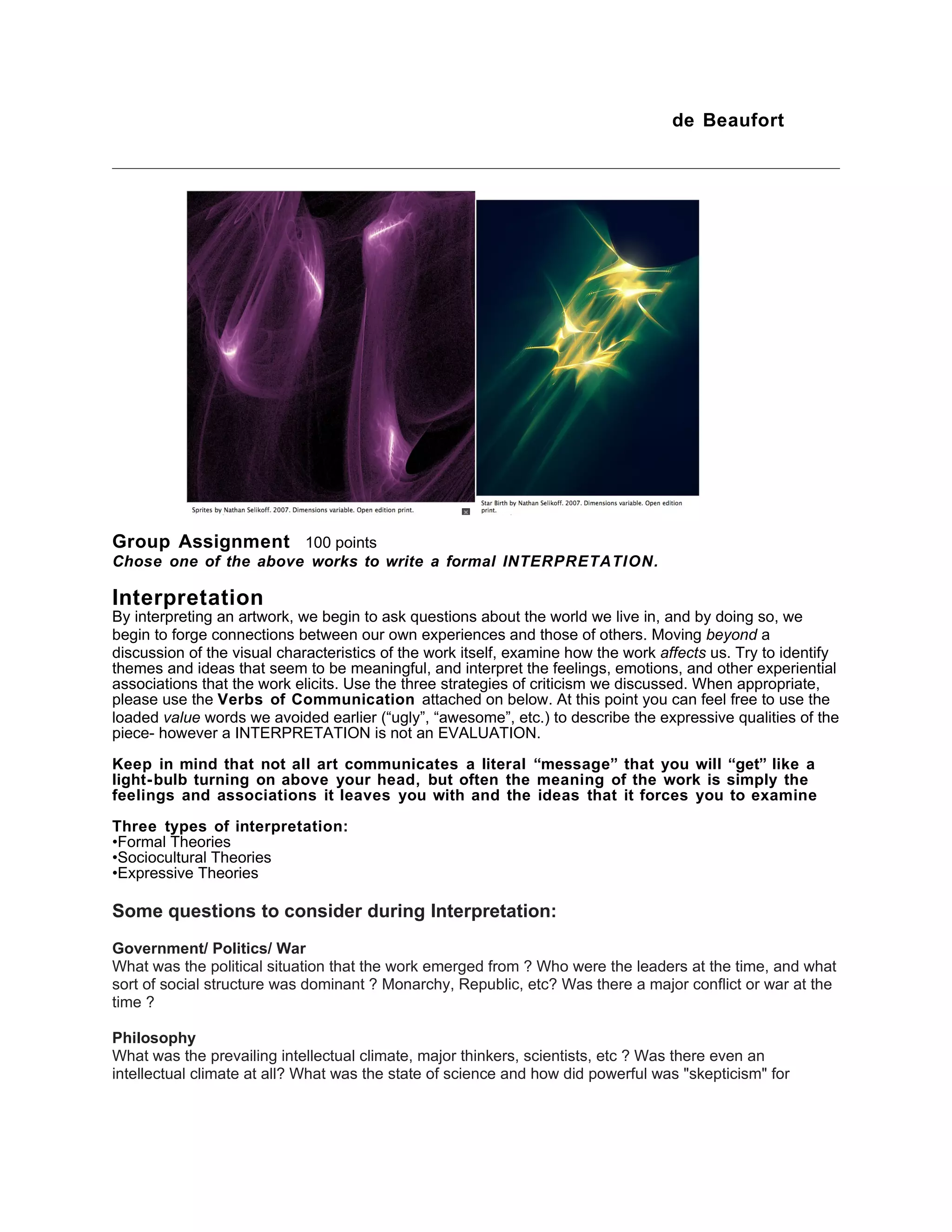 Own Interpretation Example Group Project- Interpretation | DOC
