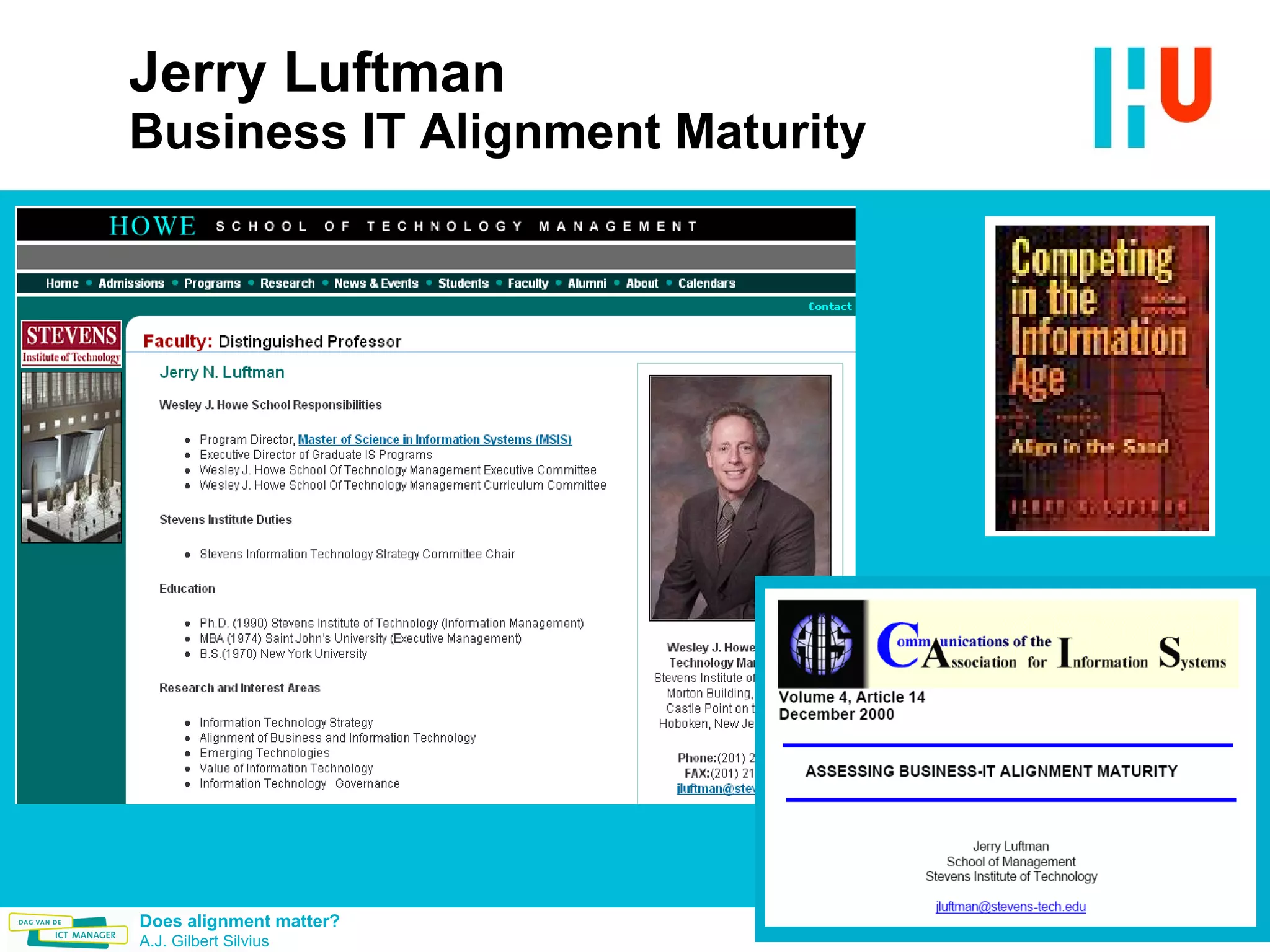 Jerry Luftman Business IT Alignment Maturity 