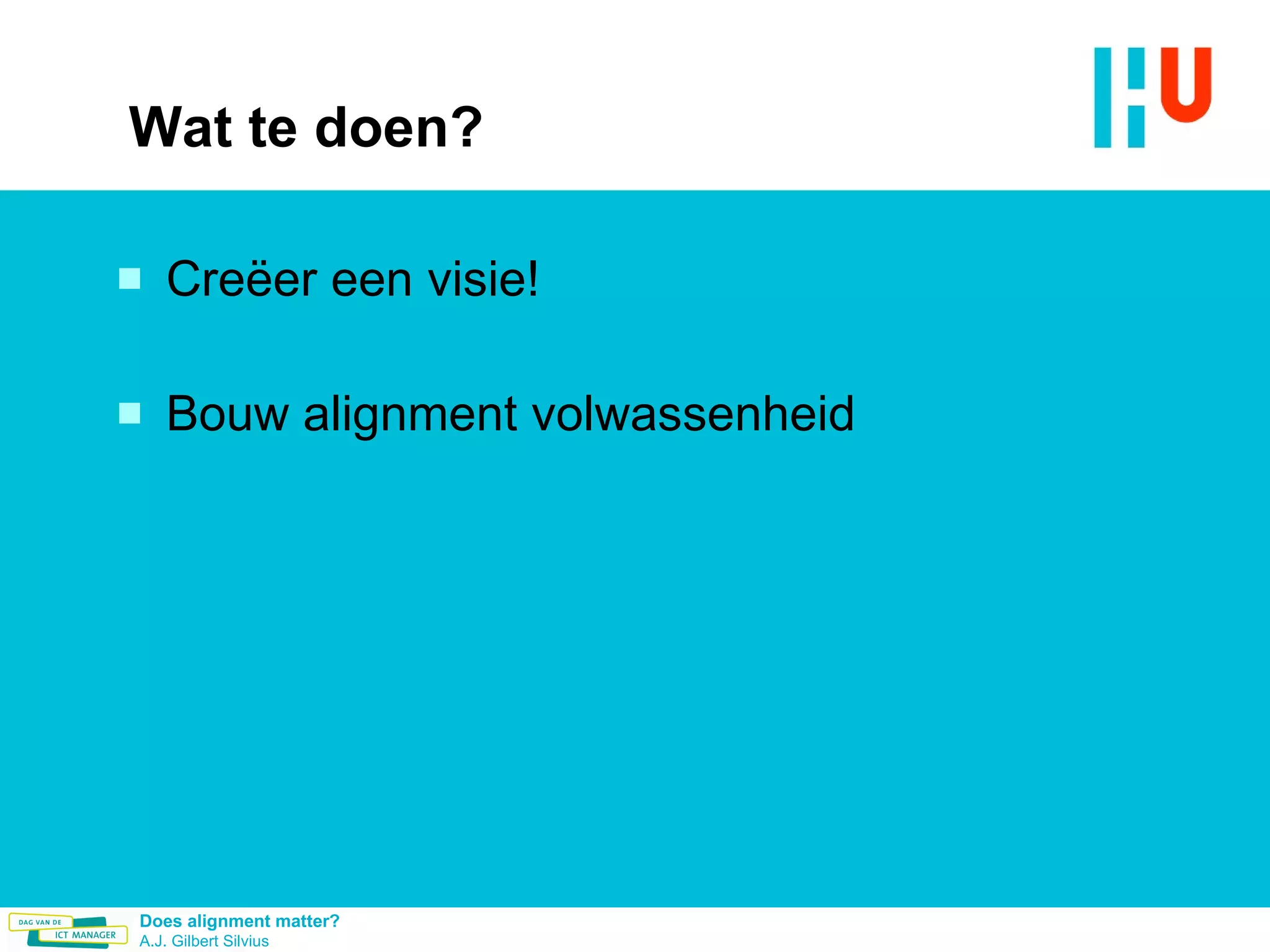 Wat te doen? Creëer een visie! Bouw alignment volwassenheid 