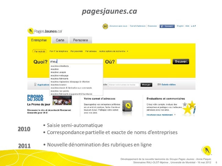 Développement de la nouvelle taxinomie du Groupe Pages Jaunes