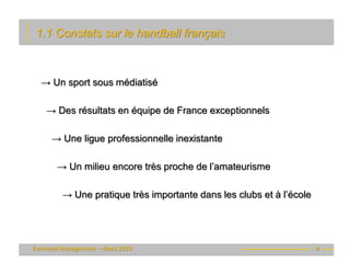 1.1 Constats sur le handball français



  → Un sport sous médiatisé

    → Des résultats en équipe de France exceptionnel...