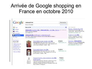Arrivée de Google shopping en France en octobre 2010 