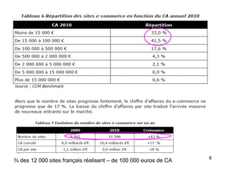 ¾ des 12 000 sites français réalisent – de 100 000 euros de CA 