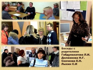 Беседы с
родителями
Габдулахатова Л.И.
Должикова Н.Г.
Скачкова Е.Н.
Лыхин С.И
 