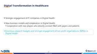 21
Strictly Confidential
▪ Stronger engagement of IT companies in Digital Health
▪ New business models and cooperation in Digital Health
• Cooperation with new players who directly connect R&D with payers and patients
▪ Enormous research budgets and stronger engagement of non-profit-organizations (NPOs) in
Digital Health
 