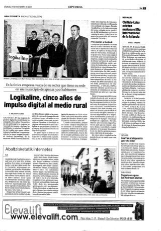 Logikaline, cinco años de impulso digital al medio rural - Diario Vasco, Gipuzkoa 24/11/2007 -