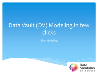 Data Vault (DV) Modeling in few
clicks
EDW Modeling
1
 