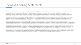 21| Investor Presentation
Forward-Looking Statements
This presentation includes "forward-looking statements" as defined by the SEC. Such statements include those concerning strategic plans, expectations and objectives
for future operations, and are often identified by use of the words “expects,” “believes,” “will,” “would,” “could,” “forecasts,” “projections,” “estimates,” “plans,”
“expectations,” “targets,” “opportunities,” “potential,” “anticipates,” “outlook” and other similar terminology. All statements, other than statements of historical facts,
included in this presentation that address activities, events or developments that the company expects, believes or anticipates will or may occur in the future are
forward-looking statements. Such statements are subject to a number of assumptions, risks and uncertainties, many of which are beyond the control of the company.
Statements regarding our business and operations are subject to all of the risks and uncertainties normally incident to the exploration for and development and
production of oil and gas. These risks include, but are not limited to: the volatility of oil, gas and NGL prices; uncertainties inherent in estimating oil, gas and NGL
reserves; the extent to which we are successful in acquiring and discovering additional reserves; the uncertainties, costs and risks involved in exploration and
development activities; risks related to our hedging activities; counterparty credit risks; regulatory restrictions, compliance costs and other risks relating to governmental
regulation, including with respect to environmental matters; risks relating to our indebtedness; our ability to successfully complete mergers, acquisitions and divestitures;
the extent to which insurance covers any losses we may experience; our limited control over third parties who operate our oil and gas properties; midstream capacity
constraints and potential interruptions in production; competition for leases, materials, people and capital; cyberattacks targeting our systems and infrastructure; and
any of the other risks and uncertainties identified in our Form 10-K and our other filings with the SEC. Investors are cautioned that any such statements are not
guarantees of future performance and that actual results or developments may differ materially from those projected in the forward-looking statements. The forward-
looking statements in this presentation are made as of the date of this presentation, even if subsequently made available by Devon on its website or otherwise. Devon
does not undertake any obligation to update the forward-looking statements as a result of new information, future events or otherwise.
 