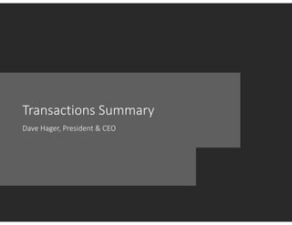 Transactions Summary
Dave Hager, President & CEO
 