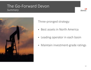 34
Three‐pronged strategy:
 Best assets in North America
 Leading operator in each basin
 Maintain investment‐grade ratings
The Go‐Forward Devon
Summary
 