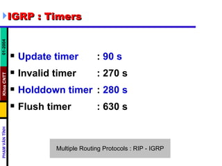 IGRP : Timers Update timer   :  90   s Invalid timer : 270 s  Holddown timer :  280 s   Flush timer  : 630 s 