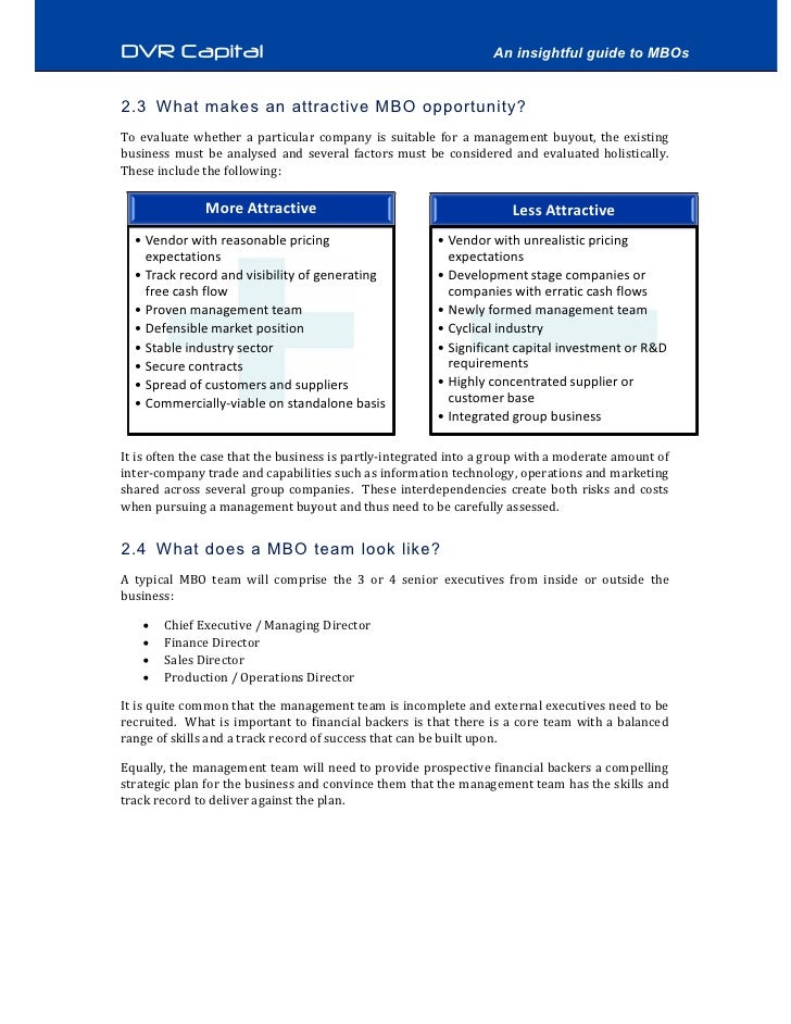 Mbo Guide Turning Executives Into Owners To Evaluate Whether A Particular Company Is Suitable For A Management Buyout The Existing Business Must Be Analysed
