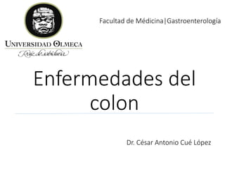 Enfermedades del
colon
Dr. César Antonio Cué López
Facultad de Médicina|Gastroenterología
 