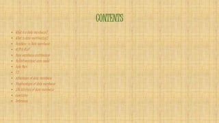 CONTENTS 
• What is a data warehouse? 
• What is data warehousing? 
• Database vs Data warehouse 
• OLTP & OLAP 
• Data warehouse architecture 
• Multidimensional data model 
• Data Mart 
• ETL 
• Advantages of data warehouse 
• Disadvantages of data warehouse 
• S/W Solutions of data warehouse 
• Conclusion 
• References 
 