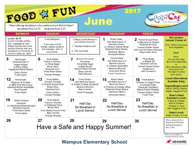 Byram Hills June 17 Lunch Menu