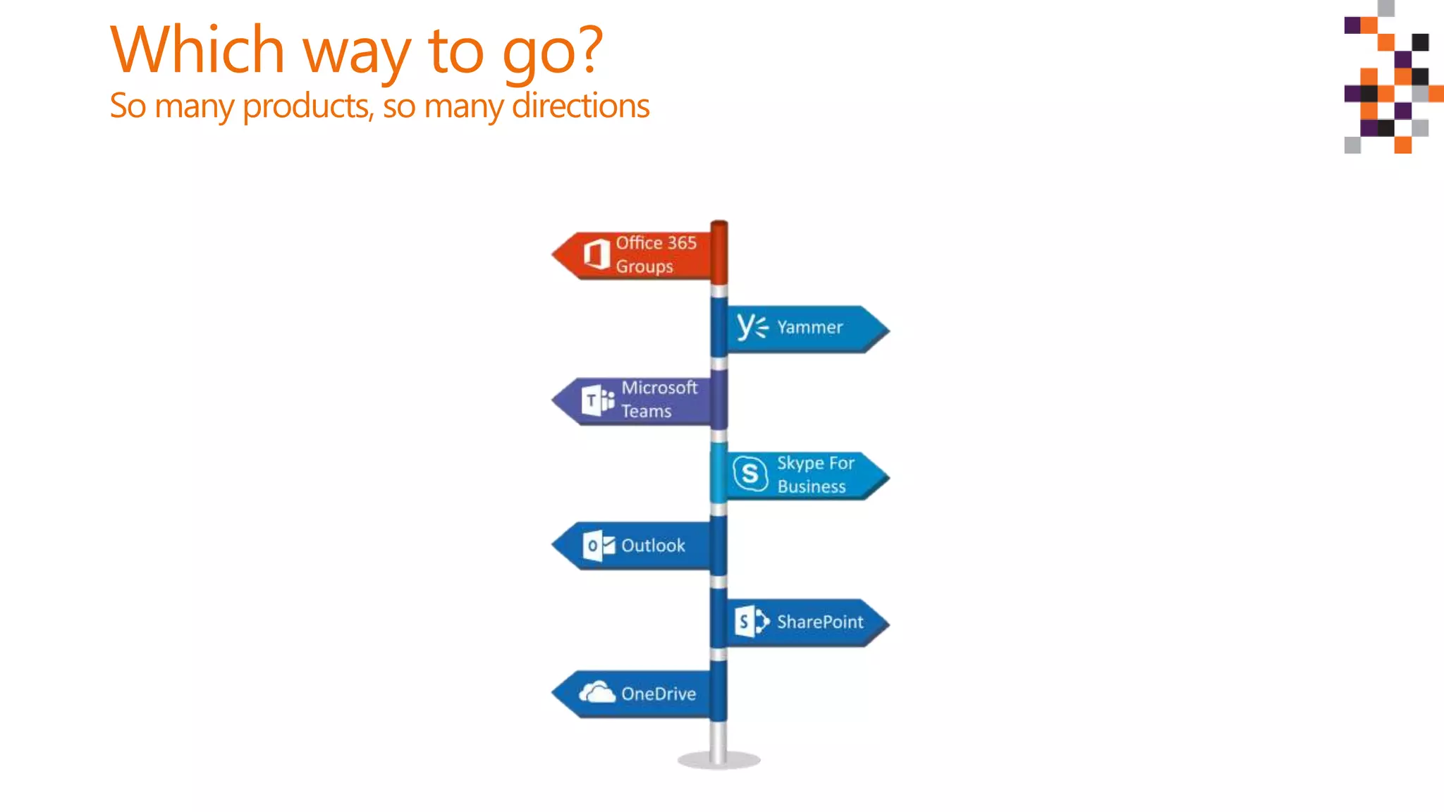 Which way to go?
So many products, so many directions
 