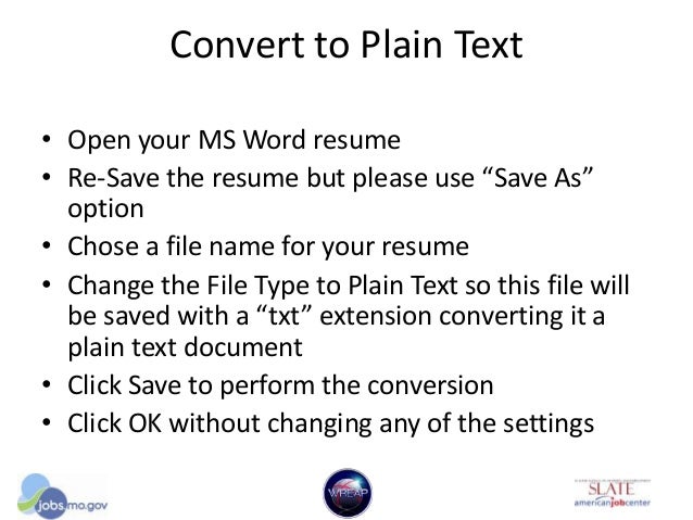 What is a plain text resume