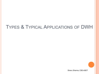 Shanu Sharma, CSE-ASET
TYPES & TYPICAL APPLICATIONS OF DWH
 
